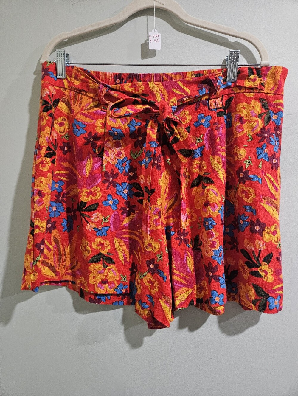 C&C California Linen Blend Floral Printed Shirts With Beaded Tassel Belt Size 14
